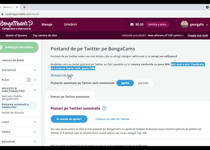 Automatic post from Bongamodels on Twitter when the model goes online

 Video Tutorial Bongacams