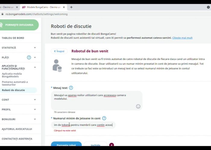 Configuration of the welcome robots ChatBots Bongamodels

 Video Tutorial Bongacams