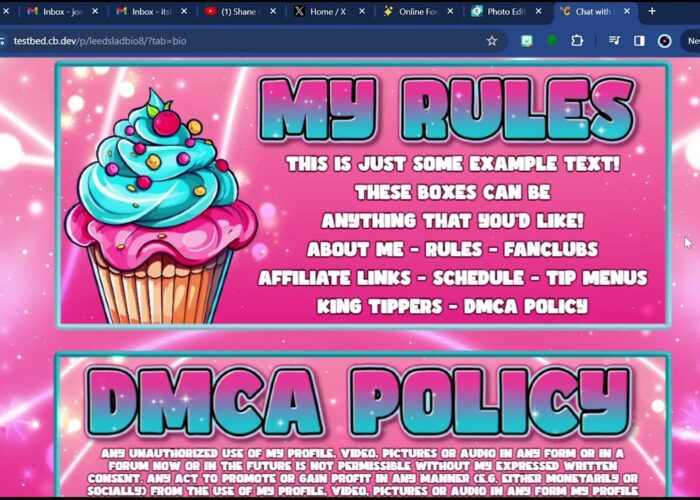 Chaturbate Cupcake themed bio

