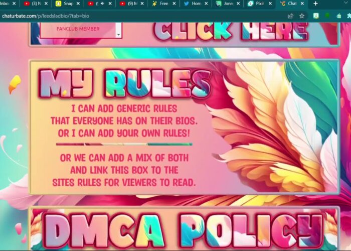 Chaturbate Feather themed bio

