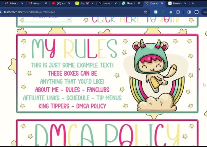 Chaturbate favorite character themed bio

